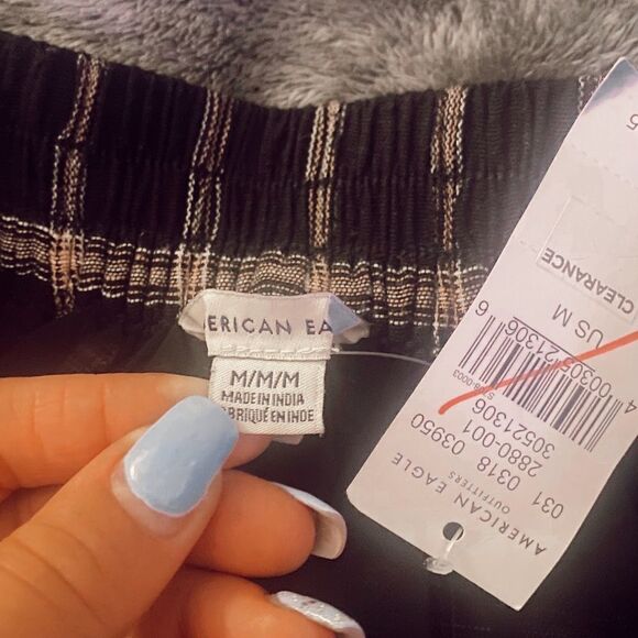 NWT American Eagle plaid paperbag tie waist linen cotton shorts - Picture 10 of 12